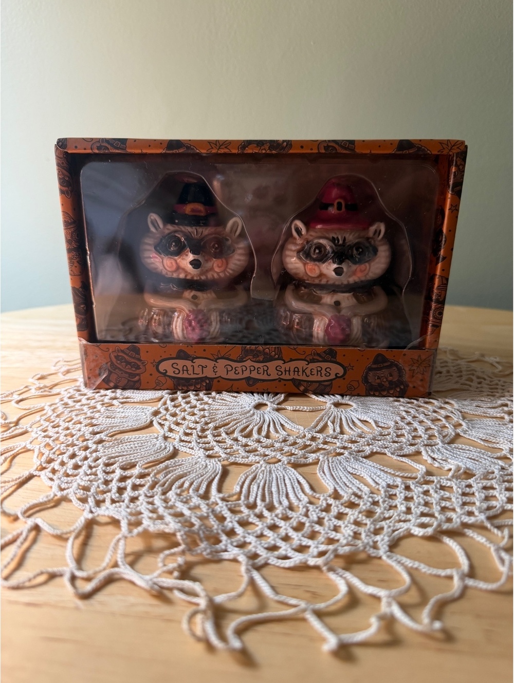 Transpac Johanna Parker Salt & Pepper Shakers Set Raccoon Design